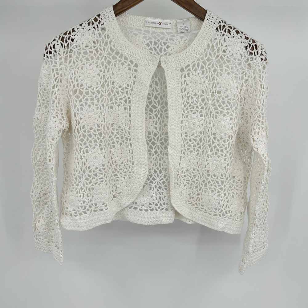Vintage Floral Crochet Coastal Cottage Cardigan Women S Linen Cotton Preppy Boho